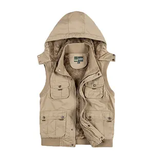 Multi pockets cargoes men's fishing photography vest solid color zipper sleeveless mesh vests waistcoat