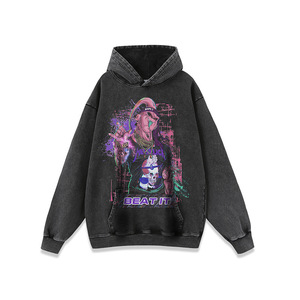 Sweat-shirt personnalisé en coton noir lourd, lavage à l'acide, graphique vintage, démon tueur Tanjiro, t-shirt anime pour hommes, sweat-shirts - Product Image 4