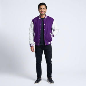 Veste de baseball surdimensionnée personnalisée pour hommes et femmes pour l'extérieur, couleur violette, meilleur fabricant, veste de baseball universitaire pour hommes - Product Image 1