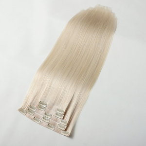 <span class=keywords><strong>Extensions</strong></span> de cheveux à clipser en PU sans couture de qualité supérieure, double épaisseur, blond décoloré, ultra-fines, trame de peau, Remy, pour salon - Product Image 4