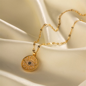 Collar con Colgante Redondo Chapado en Oro Que No Se Deslustra, Collar con Ojo de Diablo de Circonio - Product Image 4