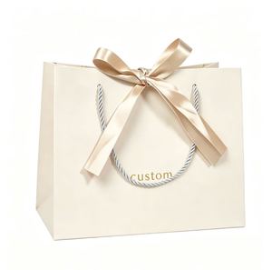 Custom <b>Ivory</b> Paper Gift <b>Bag</b> With Twisted Handles Gold Stamp Luxury Style Ribbon Accessory - Product Image 1