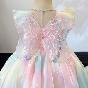 Vestido de Princesa con Tirantes de Ganchillo para Niñas, Vestido de Verano con Alas de Mariposa Arcoíris para Niños, Vestido de Actuación de Manga Corta - Product Image 2