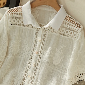 <strong>White</strong> Knitted Vintage Lace Crochet Short Sleeve <strong>Shrug</strong> for <strong>Women</strong> Hollow Casual Shirt Boho Summer Beach Holiday - Product Image 2