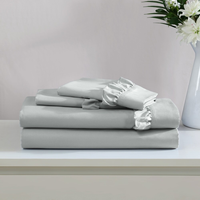 Ensemble de draps de lit à ourlet festonné taille Queen 90gsm Microfibre douce 100% polyester 4 pièces Literie avec drap plat Drap housse Taies d'oreiller