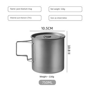 Mug de camping en titane pur avec poignée pliable et couvercle, tasse de randonnée ultralégère, tasse à café et à eau portable en titane - Product Image 2