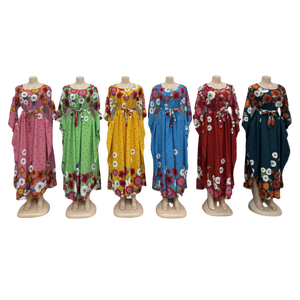 Mùa Hè Cổ Điển Vòng Cổ Belted Giản Dị Cộng Với Kích Thước Của Phụ Nữ Dài Tay Áo In Váy - Product Image 2