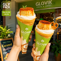 Manchon en papier alimentaire imprimé sur mesure pour cornets de crème glacée, gaufres bulles, churros, frites, emballage à emporter pour desserts
