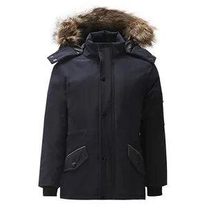 Jaket kasual musim dingin untuk anak laki-laki, jaket Luaran Parka bertudung bulu palsu tahan angin tebal untuk anak laki-laki