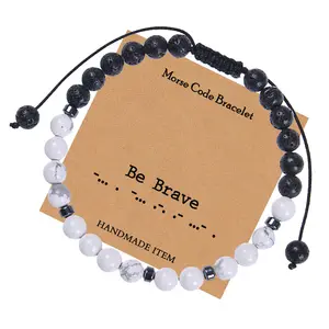 Bijoux uniques faits à la main avec Code Morse, Bracelet Howlite blanc, cadeau inspirant pour les meilleurs amis, maman et fille - Product Image 1