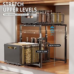 Organiseur de rangement coulissant à 2 niveaux en métal, réglable en hauteur, multi-usages, pour placard de cuisine ou <span class=keywords><strong>sous</strong></span> l'évier de salle de bain - Product Image 2