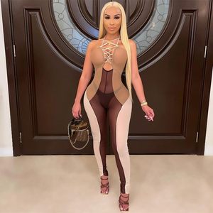 จั๊มสูทตาข่ายผู้หญิงแบบสั่งทำพิเศษ ปี 2026 แบบไร้สายรัดรูปทรงบอดี้คอน ชุดเดรสซีทรูสำหรับออกงานกลางคืน เอวทรงธรรมชาติ - Product Image 2