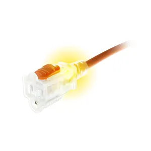 UNITED CABLE Stay Plugged Enchufe de bloqueo iluminado Cable de extensión interior/exterior Calibre 14/3 50FT Naranja