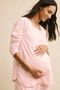 Set Pigiama Premaman a 2 Pezzi con Scollo a V e Bottoni, Maniche Lunghe a Righe per Donne <span class=keywords><strong>in</strong></span> <span class=keywords><strong>Gravidanza</strong></span> - Product Image 2