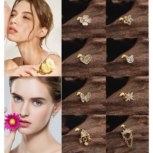 Piercing de lèvre tendance en acier inoxydable doré avec zircon, anneau labret 20G, cadeau, tragus, hélix, divers clous d'oreille pour cartilage, punk - Product Image 2