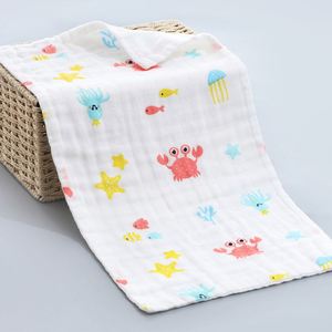 100% Organic <b>Muslin</b> Cotton Towels Newborn Cartoon Baby Bibs 6-Layer Cotton Gauze Absorbent Burp Cloth 25x50cm - Product Image 5