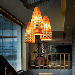 Lámpara colgante artesanal de bambú con forma de campana, bombilla LED E27 para sala de estar, dormitorio, estudio, comedor - Product Image 3