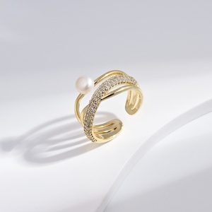 Custom plata 925 sterling <b>silver</b> unique zirconia pearl <b>ring</b> open <b>adjustable</b> 18k gold plated vintage wedding <b>rings</b> for women - Product Image 2