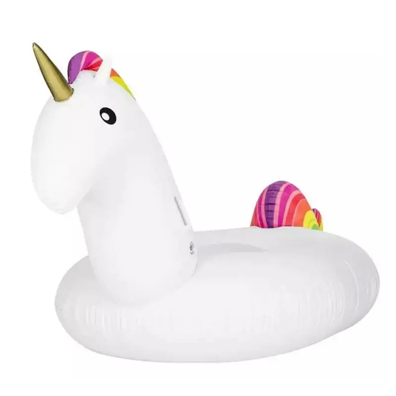 Unicornio blanco inflable, Simple y grande, duradero, con cola de arcoíris, flotante para piscina, Fiesta en la playa