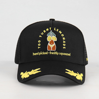Casquette en maille à 5 panneaux à bord plat, personnalisée OEM, de haute qualité, avec logo brodé, style courbé, motif feuille de fruit, pour la vente en gros