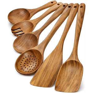Handmade <b>Kitchen</b> Wooden <b>Utensils</b> Tools Eco-friendly Sustainable Dishwasher Safe 6pcs Natural Teak Wood Spatula Spoons <b>Set</b> - Product Image 1