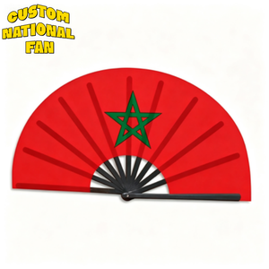 Éventails pliables personnalisés avec logo et drapeau national du Maroc, style compact pour événements sportifs et activités de plein air - Product Image 1