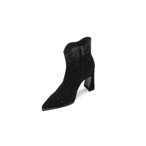 <span class=keywords><strong>Bottines</strong></span> à bout pointu et <span class=keywords><strong>talon</strong></span> évasé pour femmes, chaussures en <span class=keywords><strong>daim</strong></span> avec strass pour les fêtes et les mariages - Product Image 3