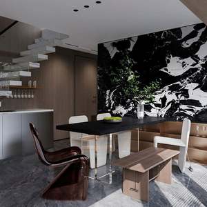 Diseño Interior de Villa Moderno en 3D con Materiales de Construcción Integrales para Sala de Estar, Dormitorio y Comedor de Apartamento - Product Image 2