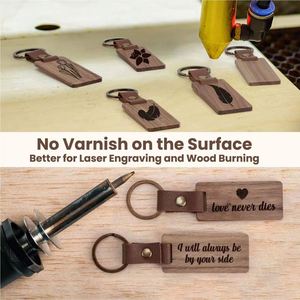 Porte-clés promotionnel en bois vierge avec logo simple, sangle en cuir PU et impression sérigraphiée – Idéal comme cadeau - Product Image 6