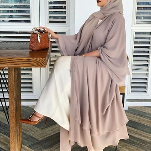 1875# New Arrival Solid Color Abaya Dubai Fashion Women Muslim Cardigan Double Chiffon Islamic Modest Clothing Adults Support - Product Image 4