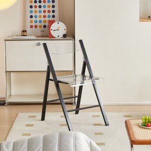 Chaise de salle à manger pliante transparente avec dossier, cadre en alliage d'aluminium, design moderne et minimaliste, durable et robuste, pour l'école et l'extérieur - Product Image 1