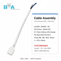 Câble assemblé ODM OEM avec boîtier femelle 4 broches pas de 3,25 mm vers extrémité dénudée, câble UL2464 20AWG 170 mm en PVC blanc
