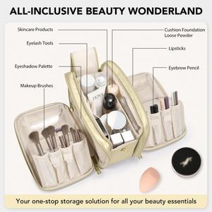 Travel Makeup Bag Large Capacity Toiletry Bag for Women Stand-up Cosmetic Bag Open Flat <b>Make</b> up Case Organizer Portable Pouch - Product Image 4