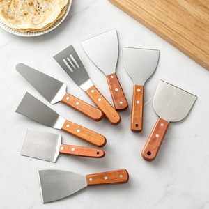 Spatule de barbecue en acier inoxydable en gros, manche en bois gris, pelle à barbecue en métal, retourneur de grillades résistant à la chaleur, outils de cuisson pour extérieur - Product Image 1
