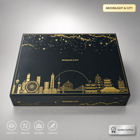 Caja de Regalo para Pastel Lunar Leabon, Diseño Luna Negra y Dorada, Ciudad Estrellada, para el Festival del Medio Otoño, Venta al Por Mayor de Fábrica