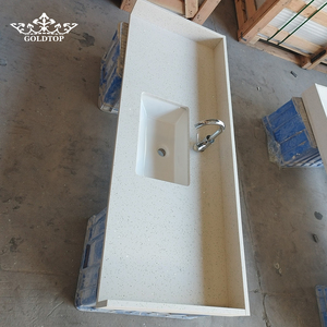 Plan de toilette en quartz technique Goldtop Stone 1001 Sparkle White, surface polie personnalisée, pour projet de salle de bain d'appartement en chaîne - Product Image 1