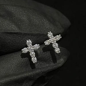Pendientes de Cruz Papah Ammanstion, Plata 925, Oro Blanco, Joyería Religiosa Cristiana Unisex para Ceremonias - Product Image 3