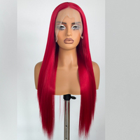 Vente en gros de perruque frontale transparente 13x4, bandeau capillaire rouge de style européen sans colle, adapté aux femmes.