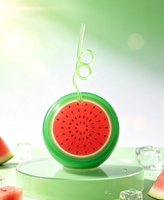 Gobelet à jus en plastique transparent motif fraise avec couvercle et paille pour boissons froides d'été