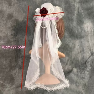 Accessoires de cheveux Lolita Fashion Gothique pour performance, avec voile sombre, rose sanglante en résine, chapeau rétro, épingle à cheveux et chaîne, pour cosplay - Product Image 4