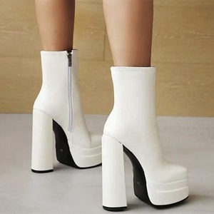 Big Square Toe Shoes Patent Leather Ankle <b>Boots</b> High Chunky Heel Side Zip Women <b>Boots</b> Thick Platform Size 46 - Product Image 5