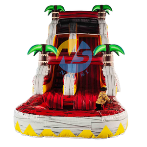 Toboggan aquatique gonflable tropical Fire Island de 18 pieds à une voie avec ballons rebondissants, lave volcanique et piscine à éclaboussures - Product Image 6
