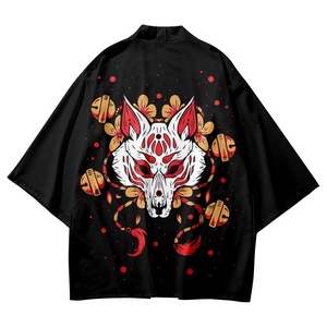 Abrigo con estampado de zorro de nueve colas, camisa de Kimono japonés <span class=keywords><strong>para</strong></span> hombres y mujeres, ropa de calle Haori, ropa de calle de demonio de zorro, cárdigan Yukata, Tops - Product Image 3