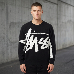 Neuer STU Frühlings-Strickpullover mit Gebogenem Schriftzug Unisex Casual Pullover 100% Baumwolle Langarm Übergroß Weich Atmungsaktiv - Product Image 3