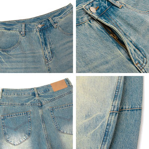 कस्टम विंटेज बैगी जींस पुरुषों के निर्माता उच्च गुणवत्ता धोने नीले ढीले बूटकट वाइड-लेग डेनिम पैंट - Product Image 4