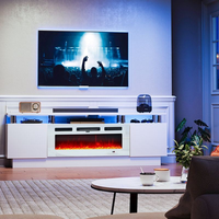 Cheminée électrique de luxe avec étagères réglables, meuble de salon, meuble TV en bois, table