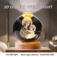 Lampe de nuit moderne personnalisée 3D LED écologique à intensité variable, blanc chaud, commande tactile, rechargeable par USB, boule de cristal lumineuse décorative