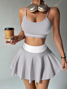 Комплект из двух предметов: юбка с высокой талией и плиссировкой, с цветными блоками и индивидуальным логотипом, ударопрочный, сексуальный, для фитнеса, гольфа и тенниса, для женщин - Product Image 4