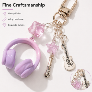 Porte-clés créatif en alliage de zinc avec motif note de musique, casque et <span class=keywords><strong>guitare</strong></span>, breloque pour téléphone, sac, sac à dos, cadeau - Product Image 5