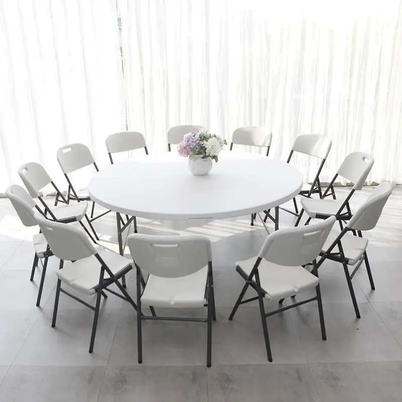 Banquete dobrável ao ar livre, de alta qualidade, móveis de jantar, casamento, tabelas redondas de plástico